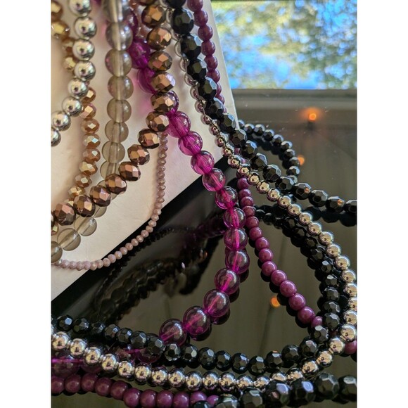 ZARA Necklaces Women's Pack Of 2 Multi-bead Plum Silver Bronze Black Faceted NEW - Picture 2 of 10